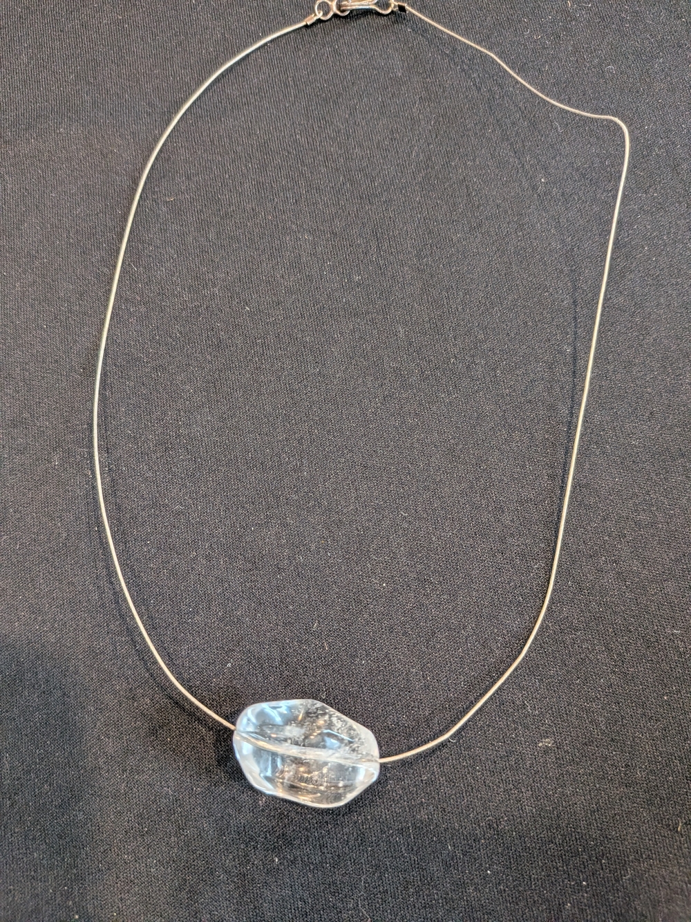 Vintage 1999s Clear Stone Pendant Necklace - Silver Chain